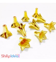 Bead Caps 12mm - 5 Leaves - Golden - Pack of 10